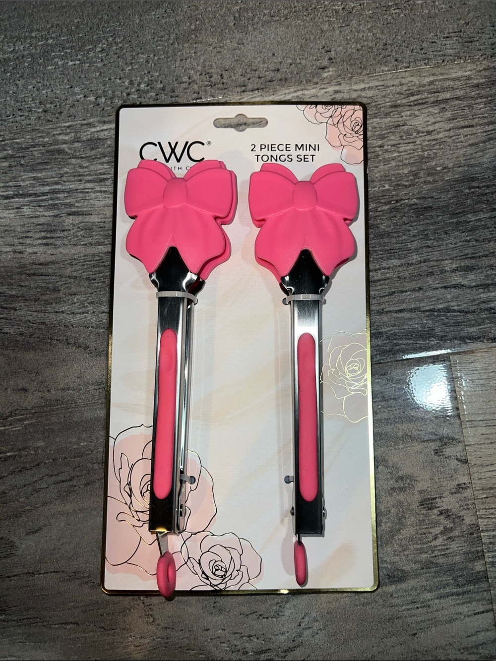 CWC Pink Bow Mini Tongs Set - 2-Piece Kitchen Serving Tongs